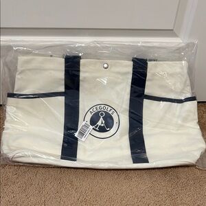 New White and Navy Tote Bag